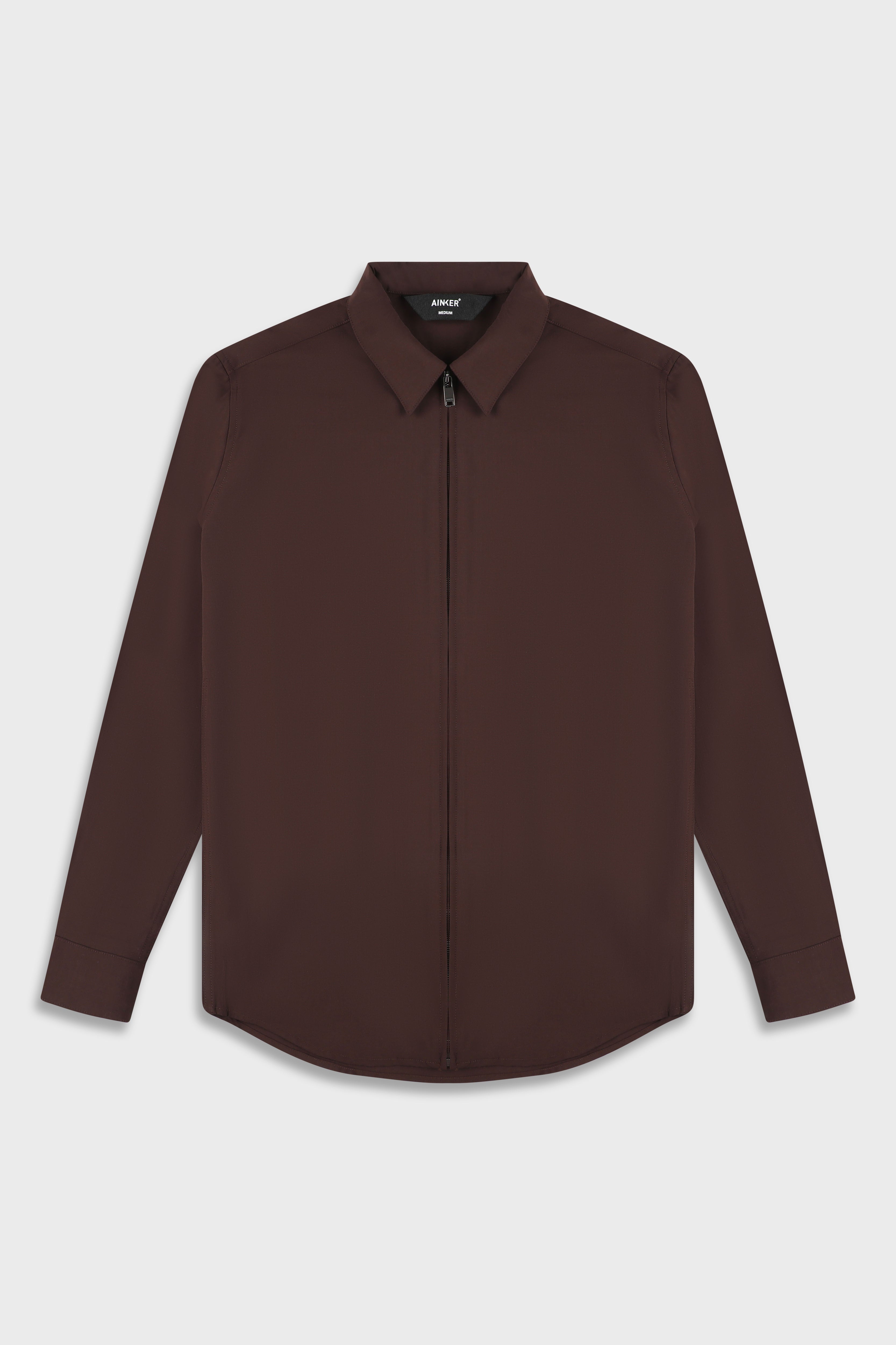 חולצה מכופתרת Wool Blend Brown 778 Zipper