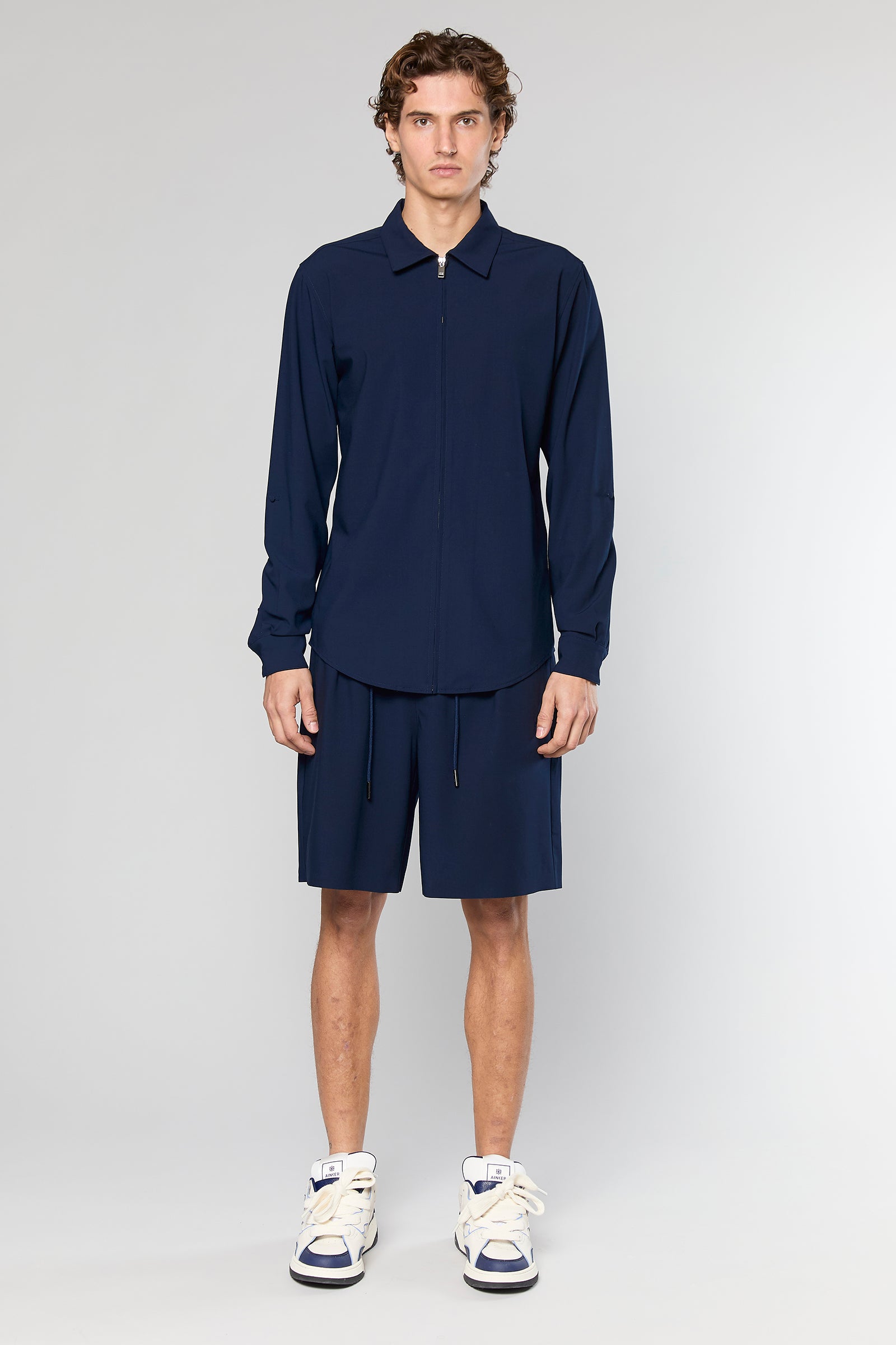 חולצה מכופתרת Wool Blend Navy 778 Zipper