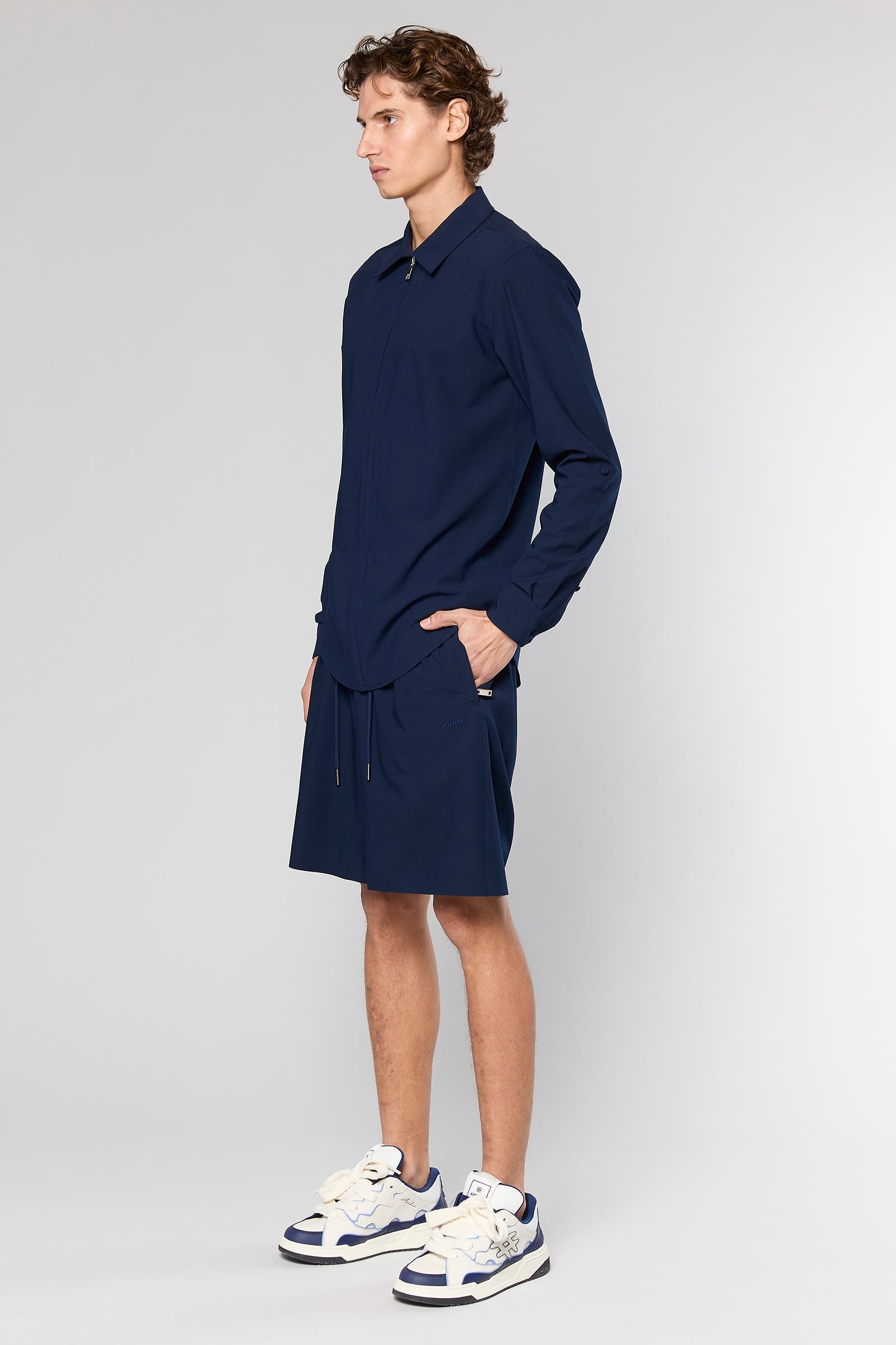 חולצה מכופתרת Wool Blend Navy 778 Zipper
